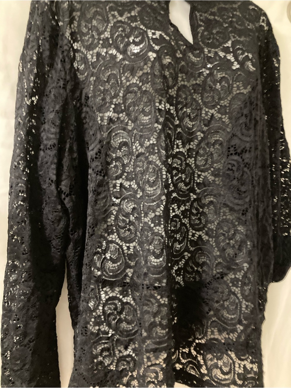 Reitmans Black Lace Blouse 3X High Neck Keyhole Long Sleeve Plus Size